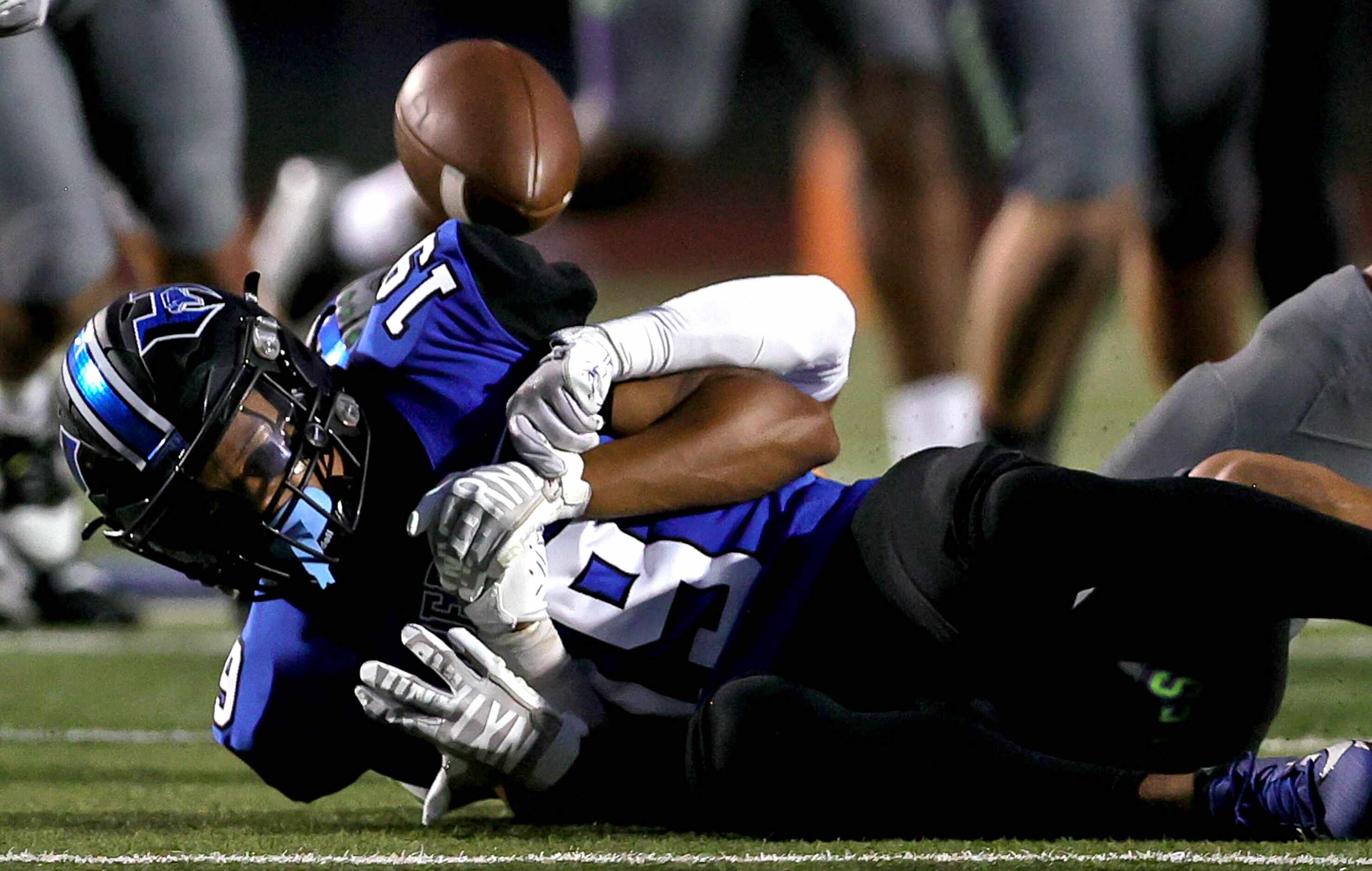 Hebron wide receiver Kaden Randle can't come up with a reception against Eaton during the...