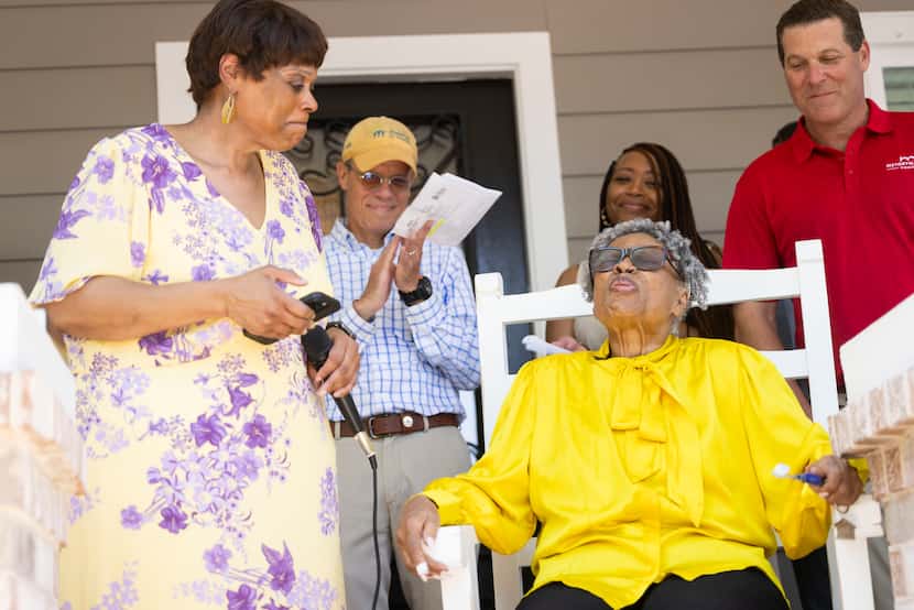 From left, Judge Renée Toliver listens as her grandmother Opal Lee, the Grandmother of...