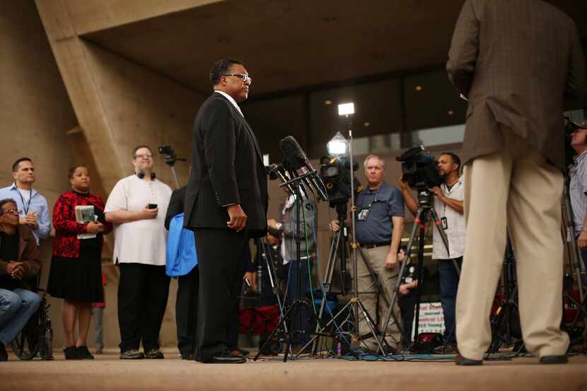 Dallas City council member Dwaine R. Caraway, of District 4, speaks during a press...