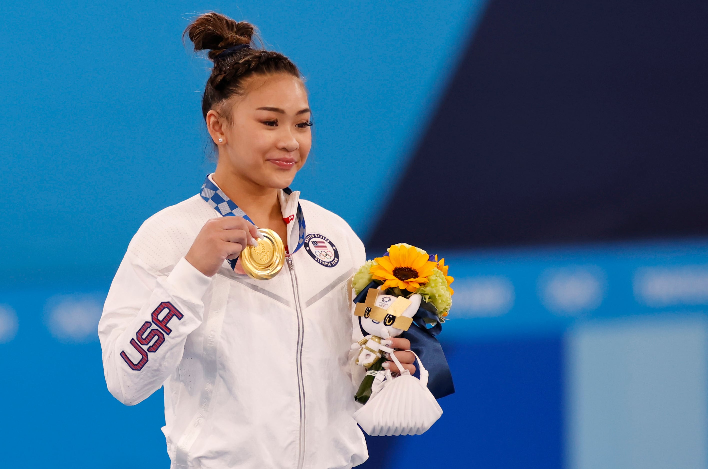 USA’s Sunisa Lee after receiving her gold medal in the women’s all-around final at the...