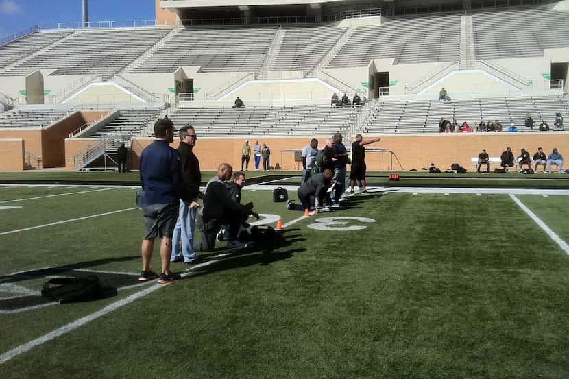 Nearly a dozen pro football scouts attended the North Texas football team's pro day on...