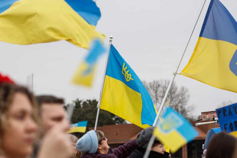 People rallied for Ukraine in The Colony on Saturday, Feb. 25, 2023.