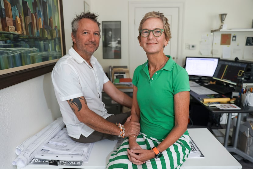 Dallas architect Kelly Mitchell poses for a portrait with her husband Sean Garman, on...