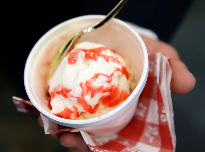 This funnel cake-flavored ice cream was created by Tom Landis and his team at Howdy...