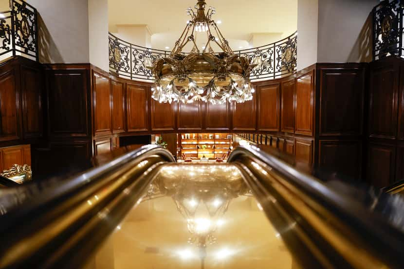 An antique chandelier entering the City Hall Bar room of the Adolphus Hotel in Dallas on...