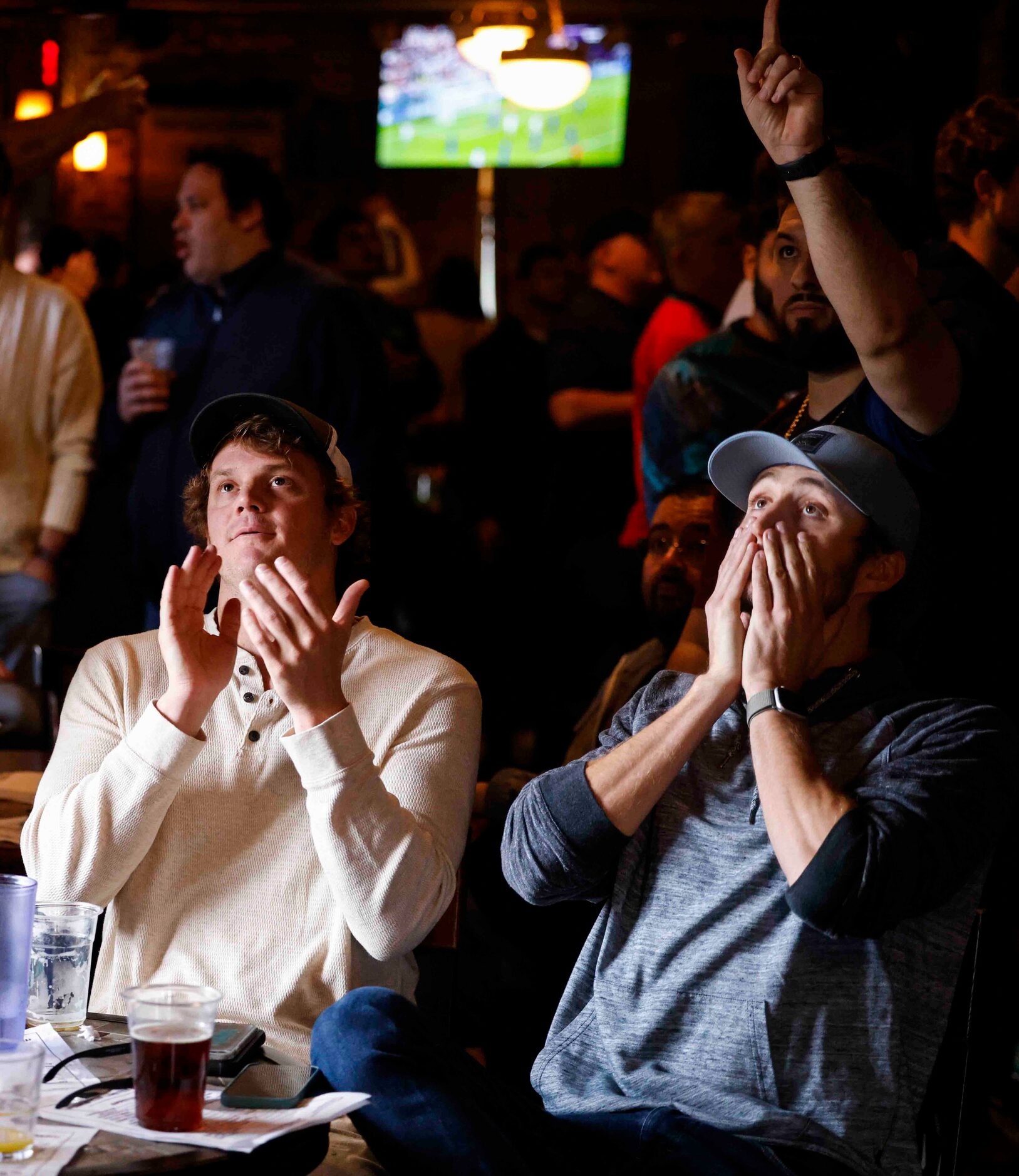 Charle Foose, left, and Trevis Barber of Dallas react to England’s corner against USA during...