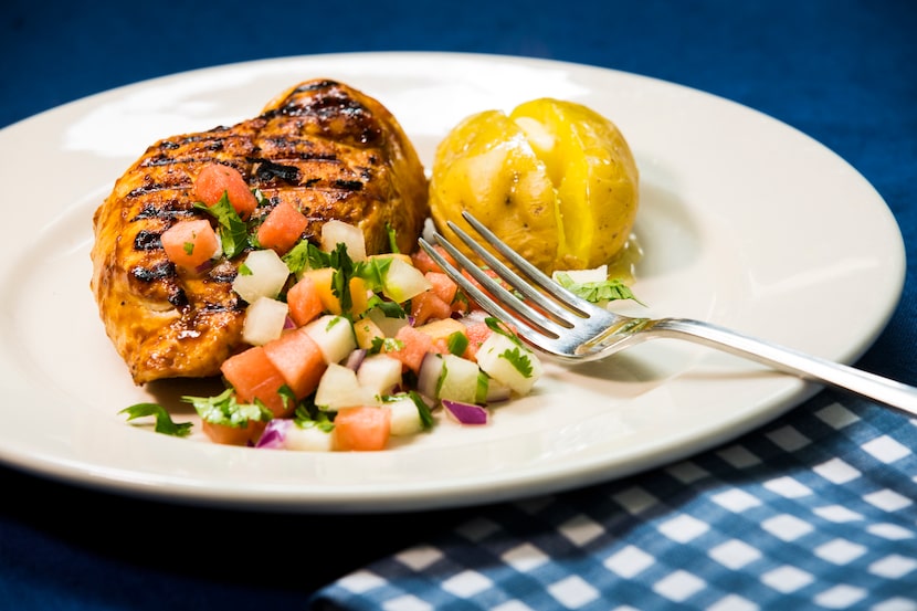 Grilled Barbecue Chicken Breasts with Watermelon Pico de Gallo. (Smiley N. Pool/The Dallas...