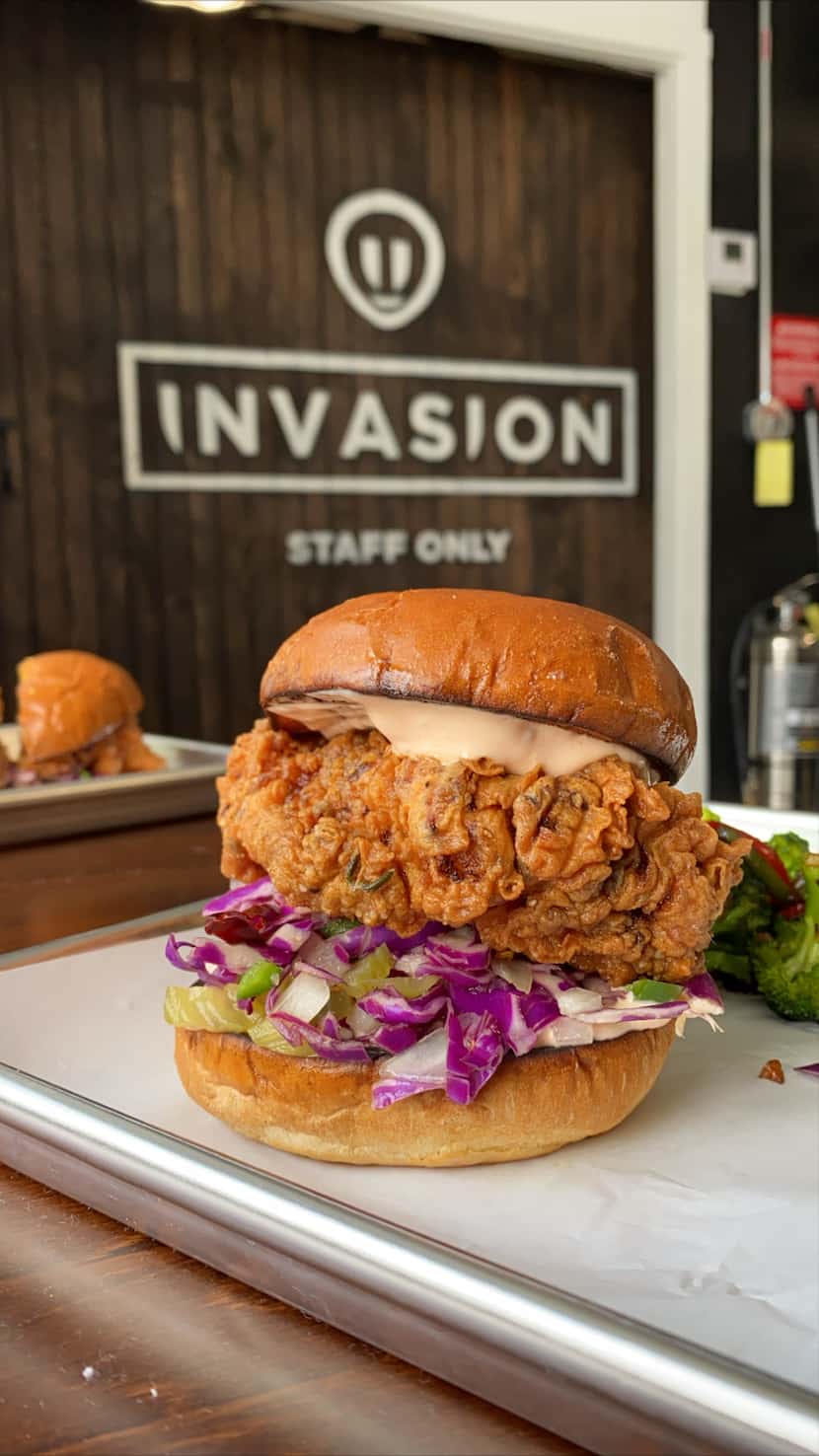 The famous Cardi B chicken sandwich at Invasion restaurant in East Dallas.