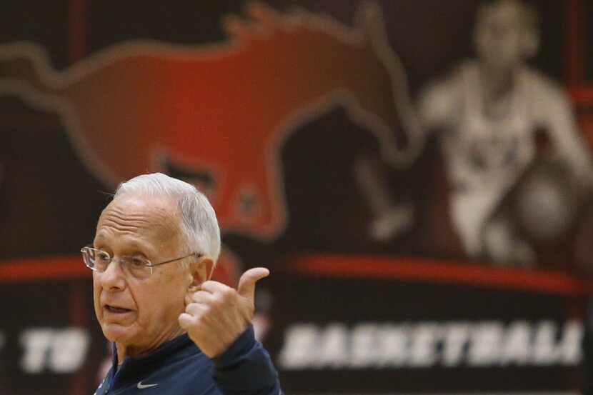 SMU men's basketball coach Larry Brown wis pictured at afternoon practice at SMU on Monday,...