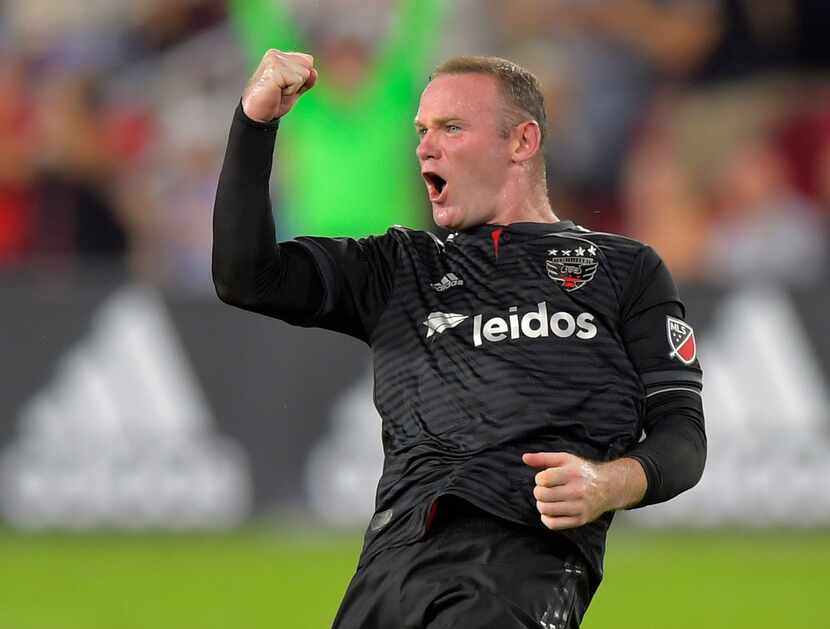 D.C. forward Wayne Rooney (9) celebrates a 2nd half goal that he scored on a free kick...