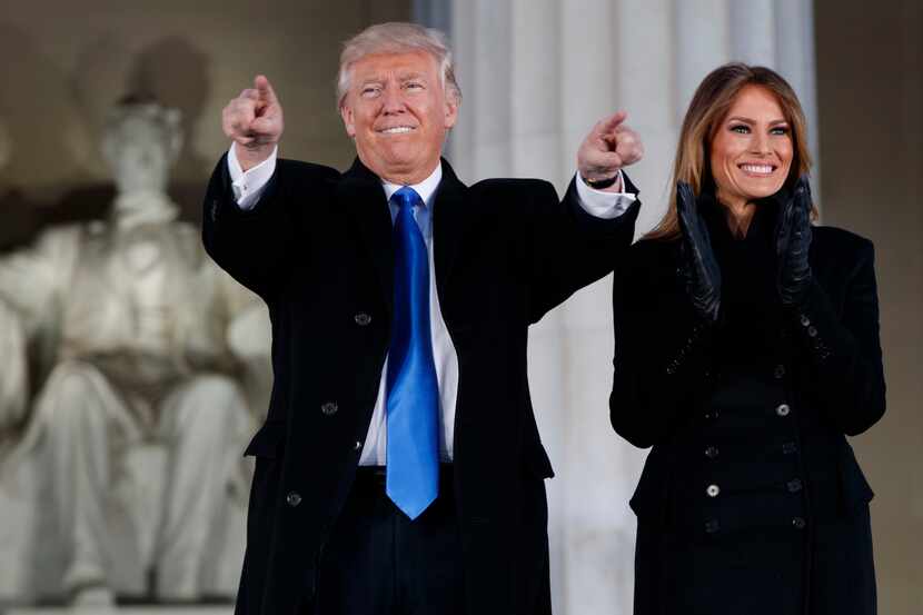 President-elect Donald Trump, left, and his wife Melania Trump arrive to the "Make America...