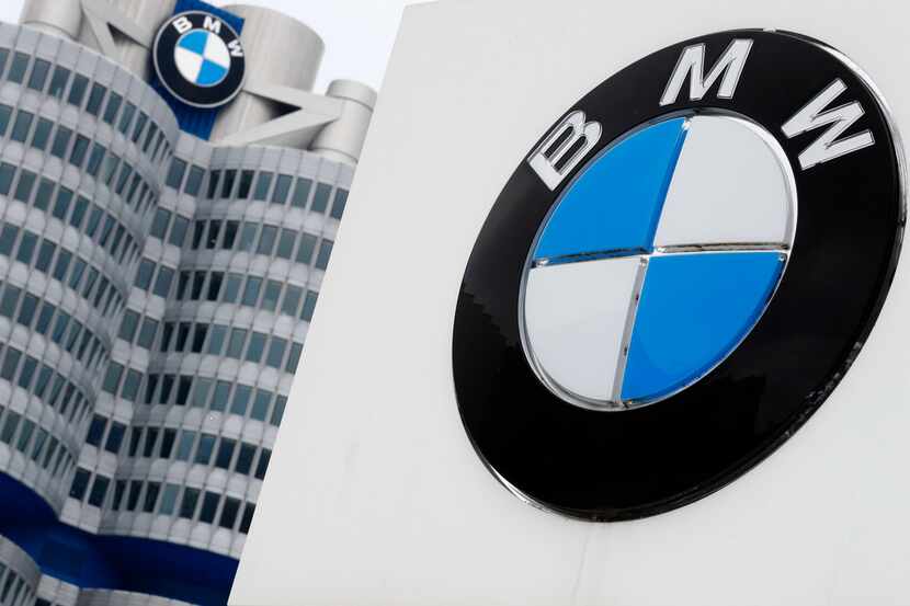 The logo of German car manufacturer BMW visible at the headquarters during the earnings...