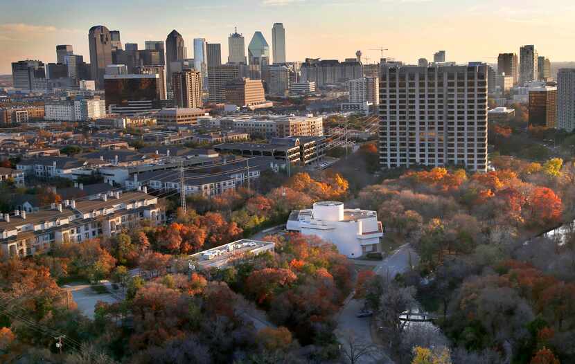 The Dallas Theater Center Kalita Humphreys Theater is nestled among trees alongside Turtle...