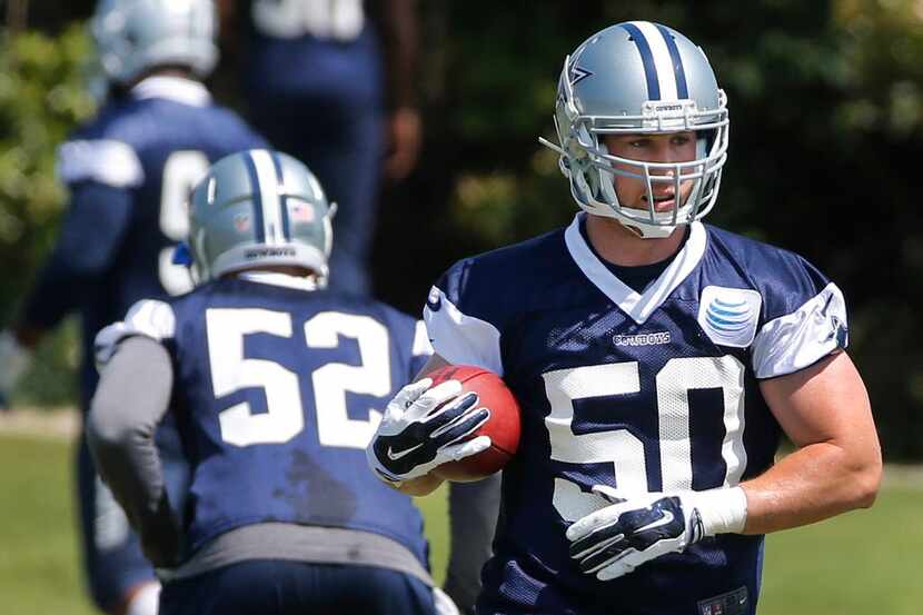 Dallas Cowboys linebacker Sean Lee (50) participates in drills during the teams' OTA workout...