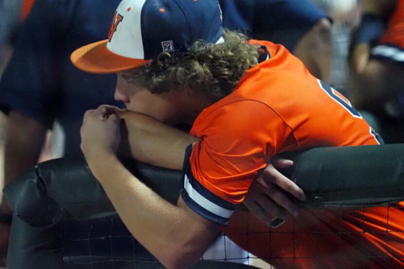Frisco Wakeland short stop Dylan Snead reacts after losing against Georgetown in the UIL...
