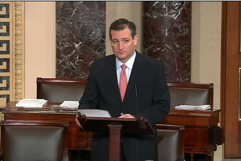  Sen. Ted Cruz speaks on Senate floor on Thursday. He was rebuked by Democrats after...