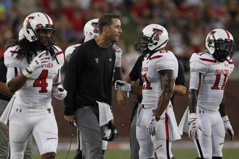 Texas Tech Red Raiders head coach Kliff Kingsbury in action against the Southern Methodist...