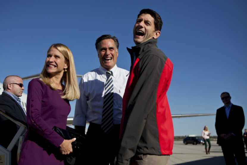Paul Ryan, with his wife, Janna, crossed paths with Mitt Romney on Friday in Columbus, Ohio.

