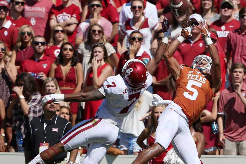 Texas Longhorns wide receiver Lorenzo Joe (5) is unable to make a catch while being defended...