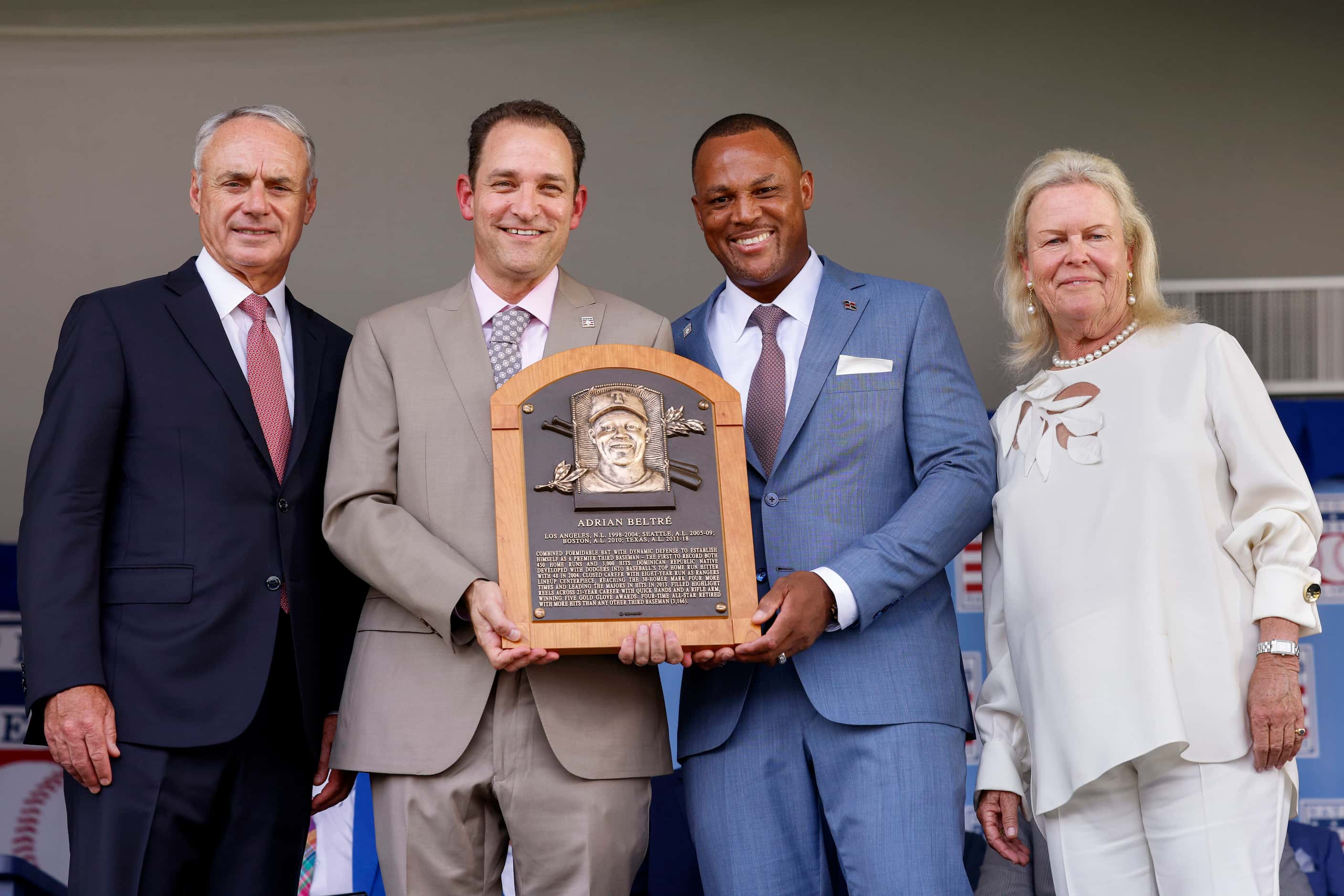 MLB commissioner Rob Manfred (from left), Josh Rawitch, National Baseball Hall of Fame and...