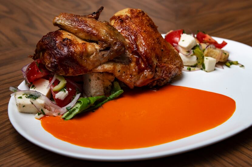 Chef Graham Dodds is making rotisserie chicken with panzanella salad and piquillo...
