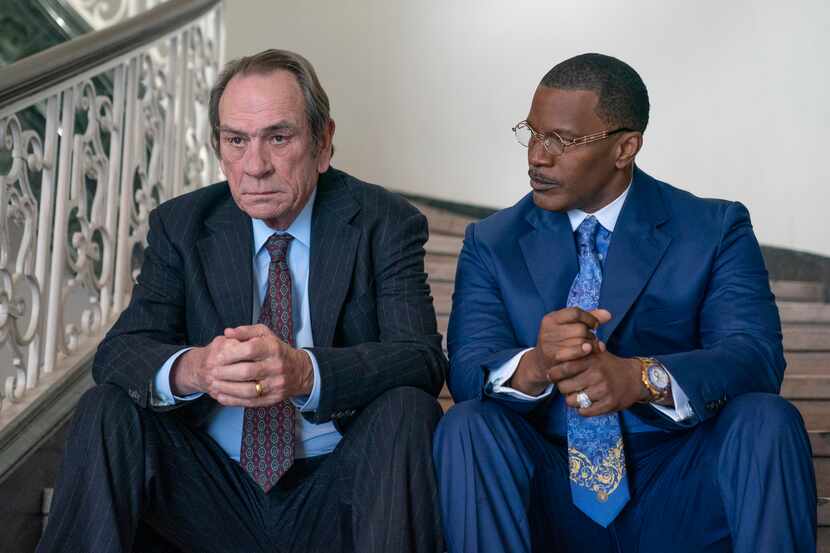 Tommy Lee Jones, left, and Jamie Foxx in a scene from Amazon Prime Video's "The Burial."
