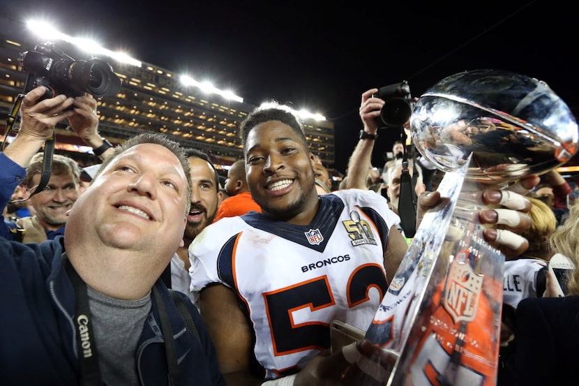 Feb 7, 2016; Santa Clara, CA, USA; Denver Broncos outside linebacker Corey Nelson (52)...