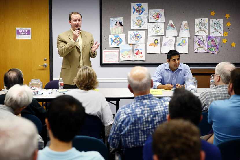 Philip Kingston (left) and Bobby Abtahi took part in a City Council candidate debate at the...