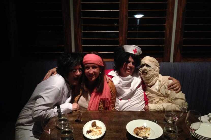 A photo snapped by a waiter at Proof + Pantry shows Leslie Brenner, dressed as a mummy,...