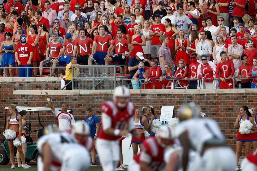 SMU fans in the first half of NCAA College Football action between SMU and Montana State at...