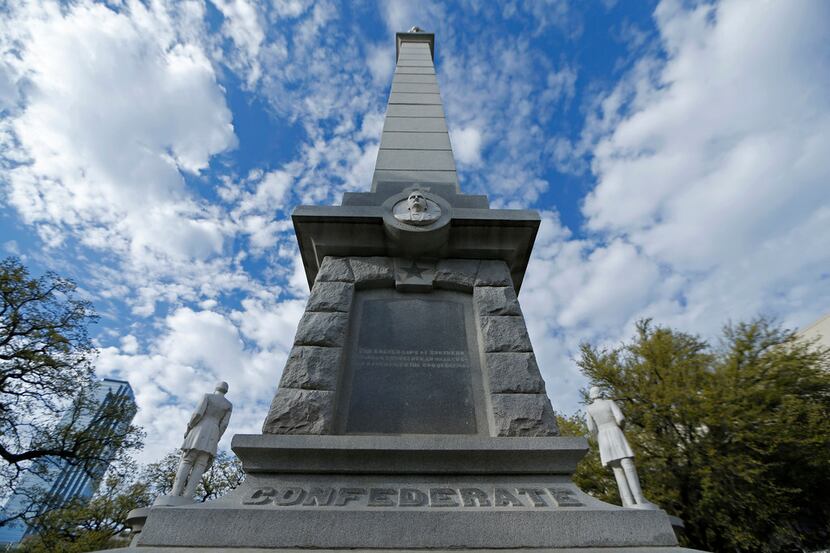 The Confederate War Memorial at Pioneer Park Cemetery in Dallas on March 21, 2018. (Nathan...