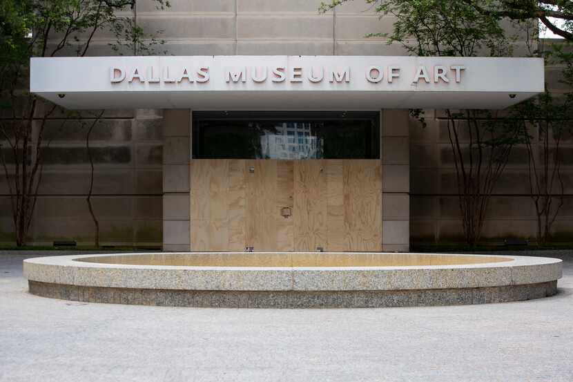 The Dallas Museum of Art is boarded up on Sunday morning, May 31.