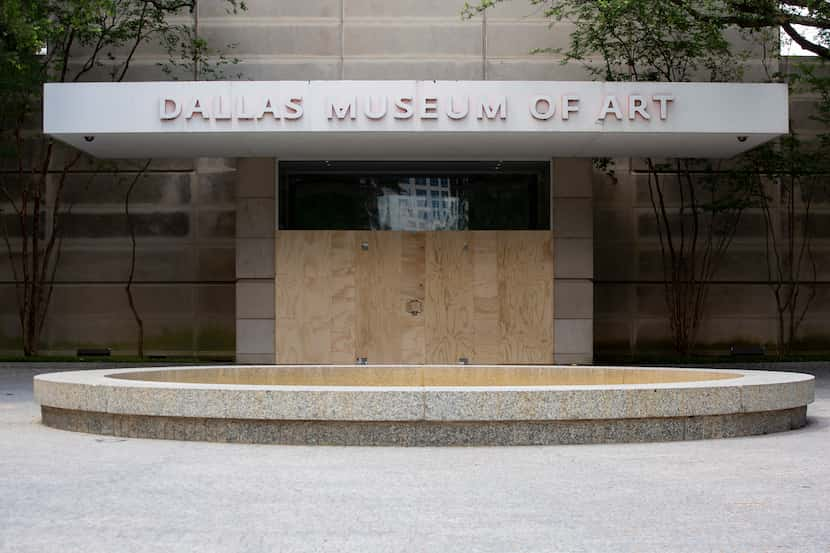 The Dallas Museum of Art is boarded up on Sunday morning, May 31.