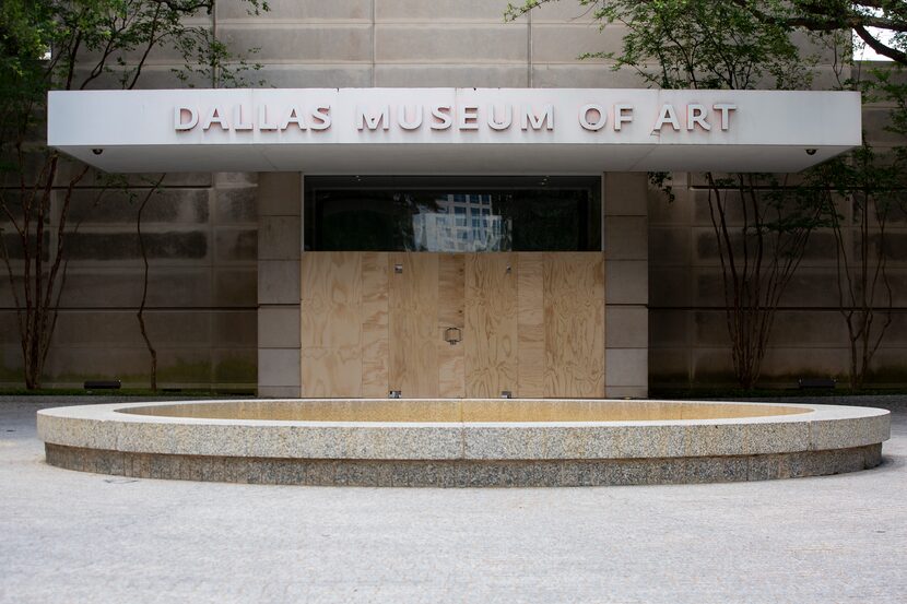 The Dallas Museum of Art is boarded up on Sunday morning, May 31.