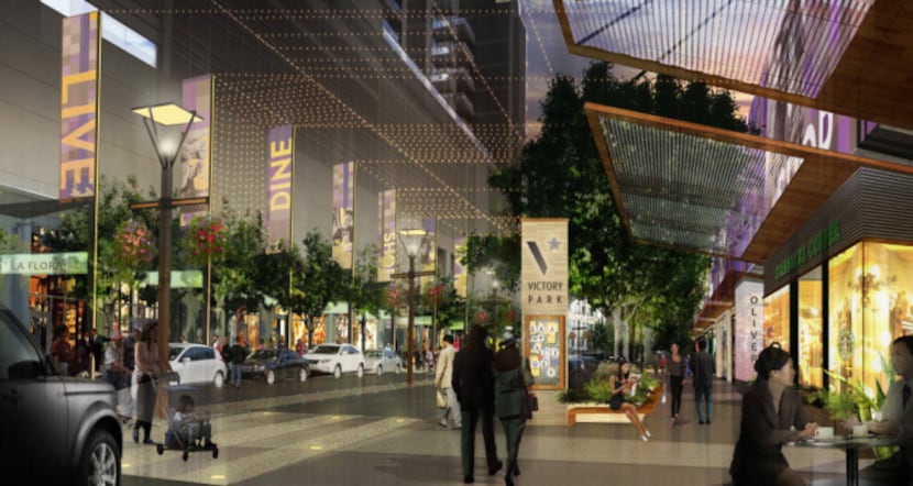 A rendering shows preliminary plans for a redesign of the retail areas of Victory Park.