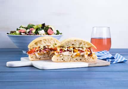 Mendocino Farms serves a "not so fried" chicken sandwich, pictured here, as well as salads. 