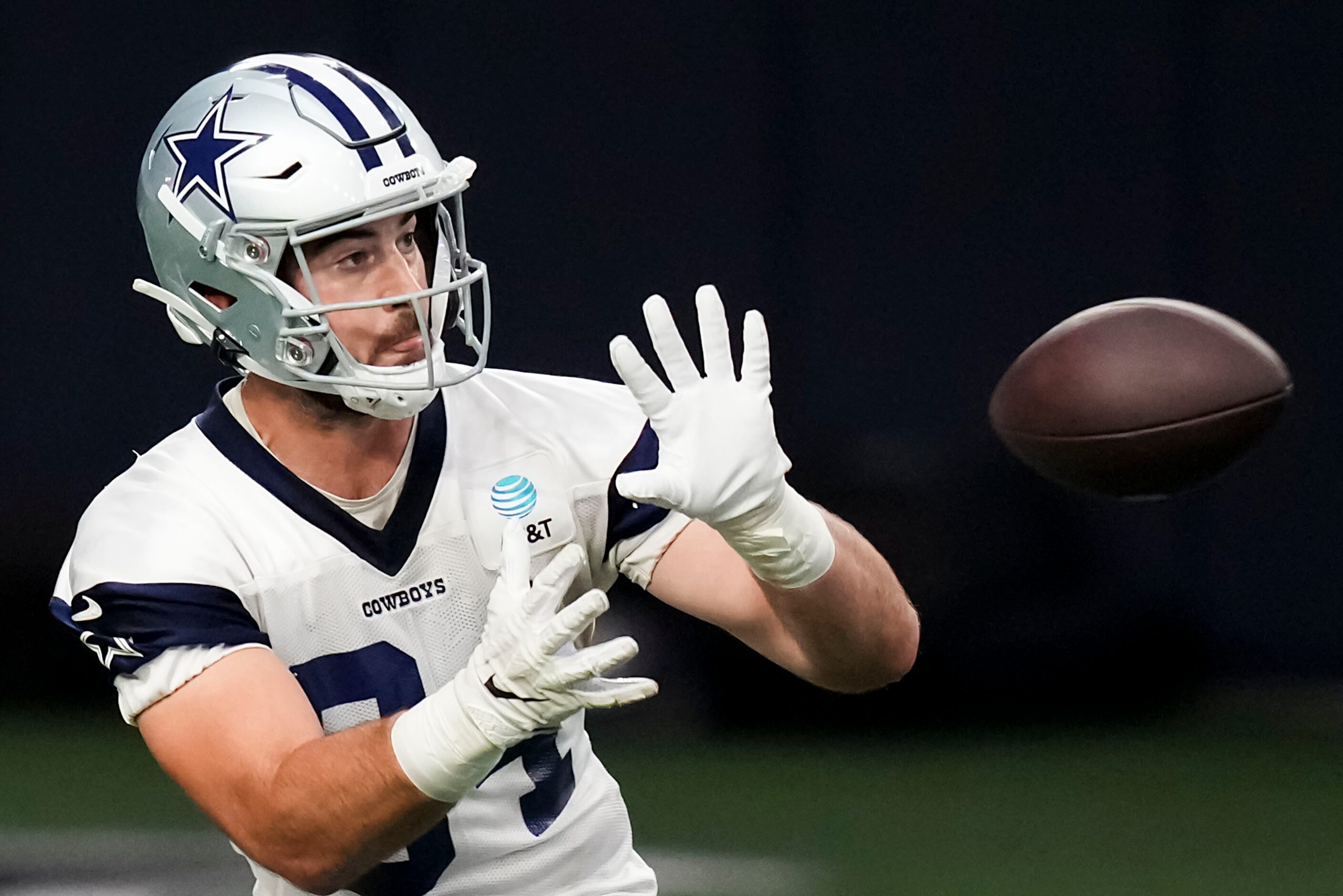 Dallas Cowboys tight end Sean McKeon catches a pass during the OTA team's practice at The...