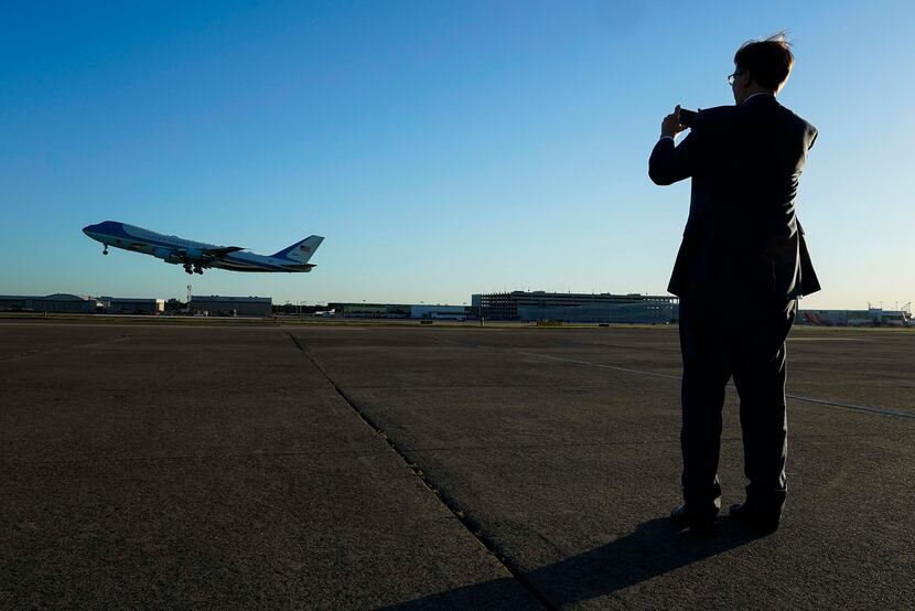 Texas Lt. Gov. Dan Patrick photographes Air Force One as it takes off from Dallas Love Field...