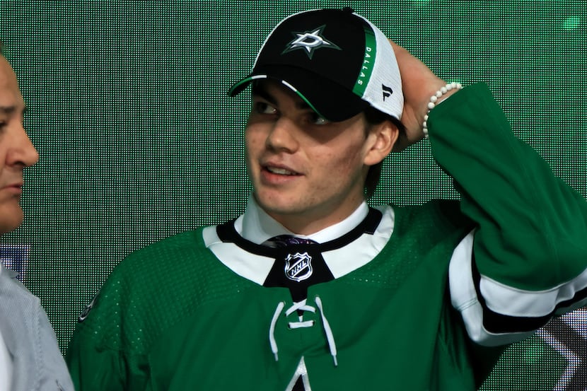 Lian Bichsel is drafted by the Dallas Stars during Round One of the 2022 Upper Deck NHL...