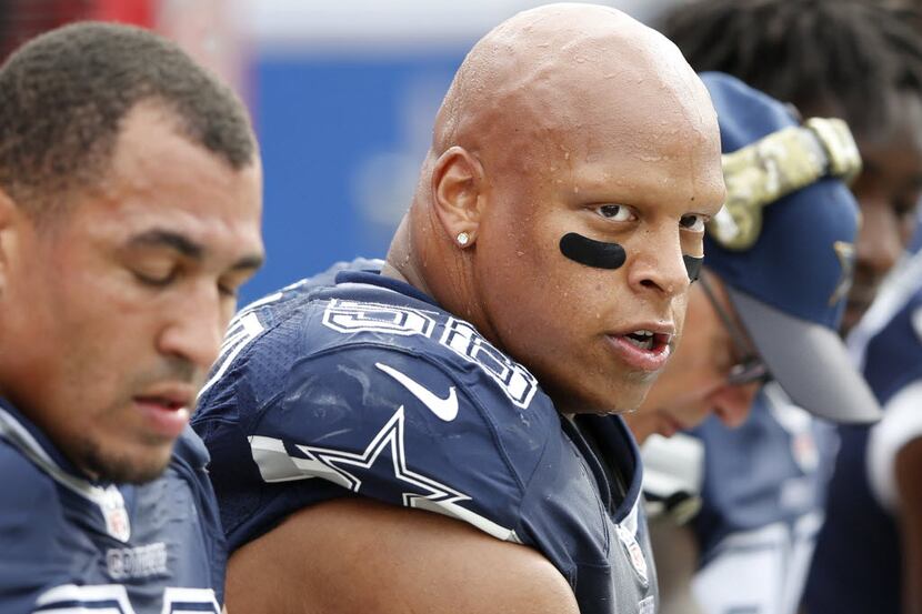 Dallas Cowboys defensive end Jack Crawford (58) on the bench during the first half of play...