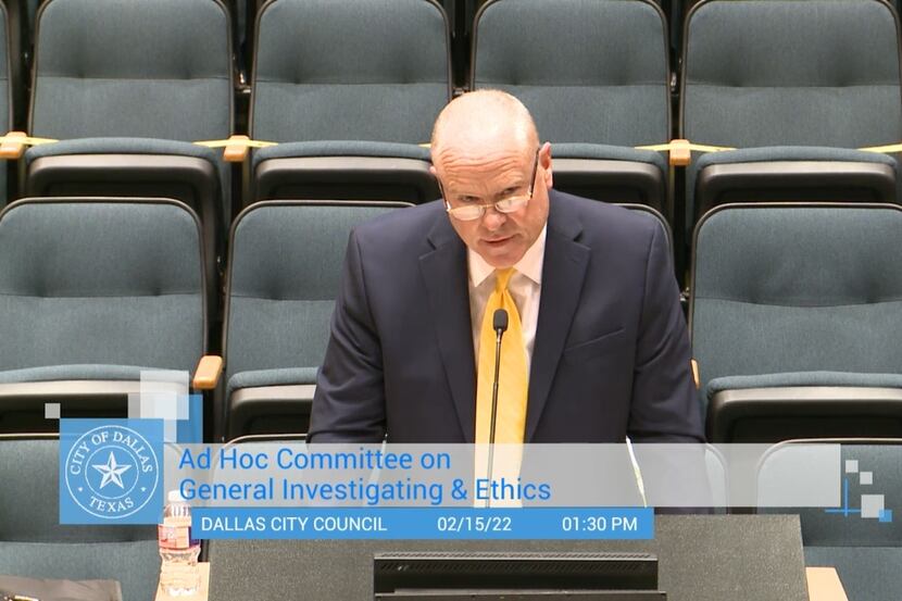 Bart Bevers addressed the Dallas City Council's general investigating and ethics committee...