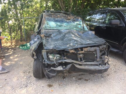 Tomecia Dodd's SUV was severely damaged in the crash early Sunday, but her family survived.