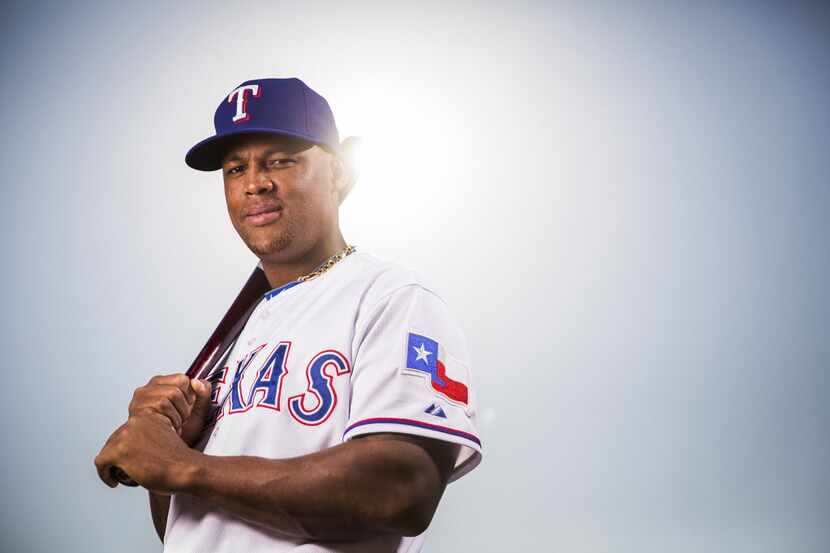 Texas Rangers third baseman Adrian Beltre photographed during spring training photo day at...