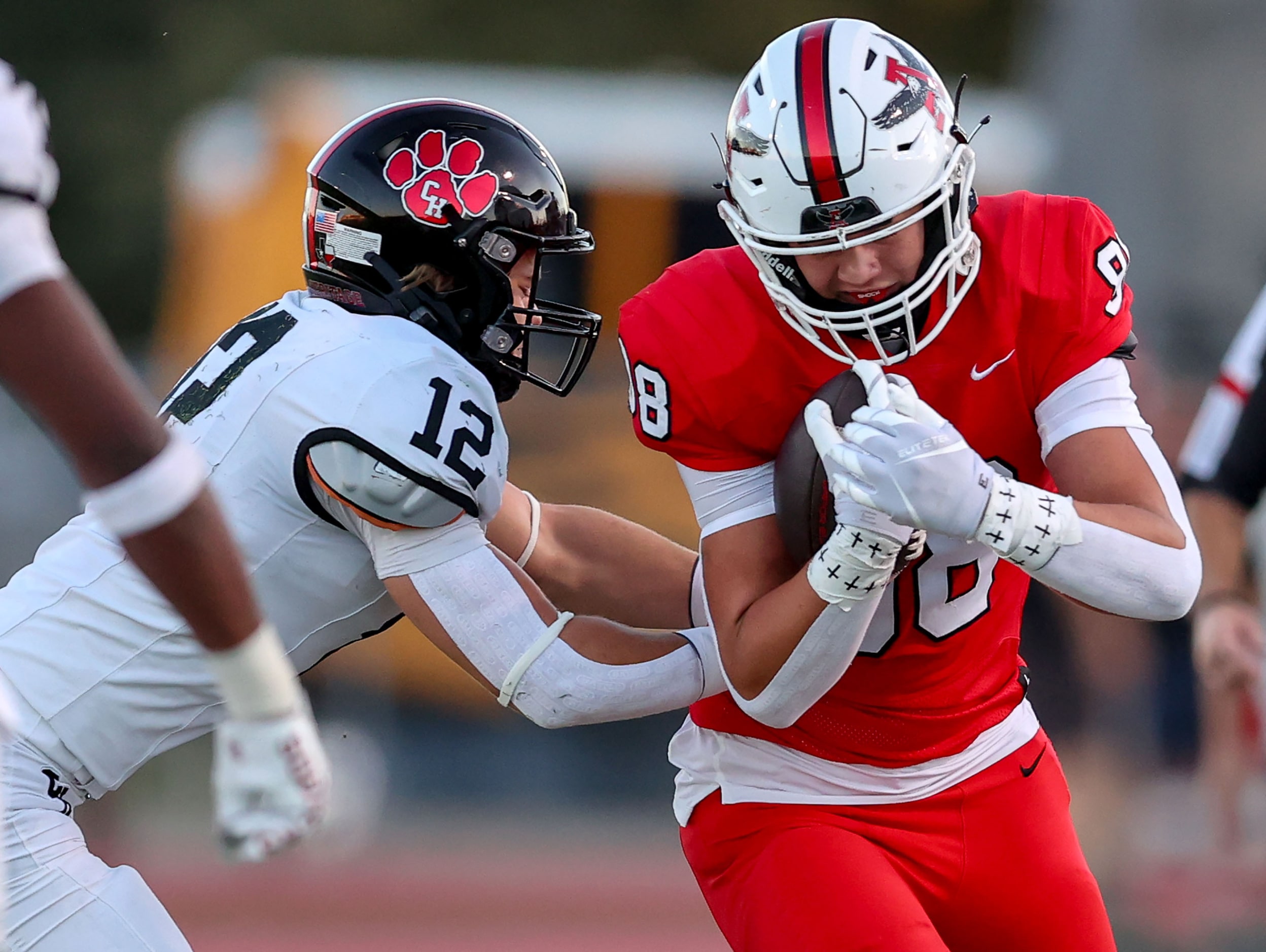 Argyle tight end Braden Bach (88) comes up with a reception against Colleyville Heritage...