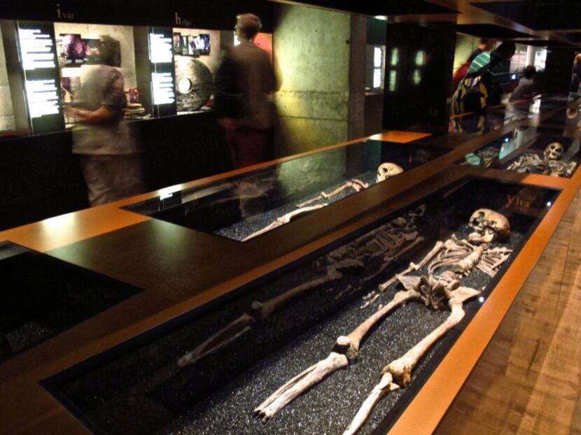 The skeletons of several victims of the Vasa disaster repose in the lower level of the...