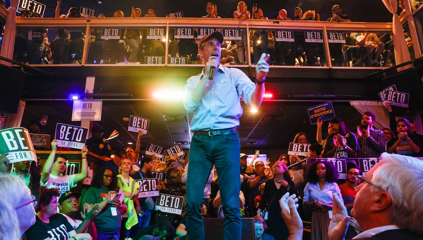 Texas gubernatorial candidate Beto O'Rourke encourages those around him to get to the polls...