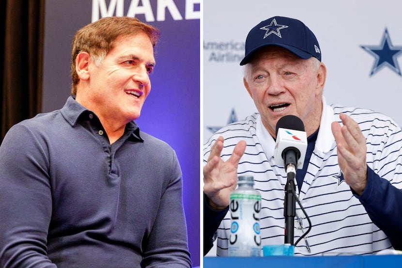 Dallas Mavericks governor Mark Cuban (left) and Cowboys owner and general manager Jerry...