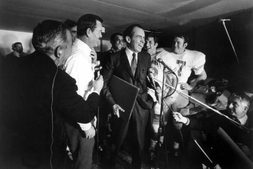 President Richard Nixon proclaims Texas national champions after the University of Texas...