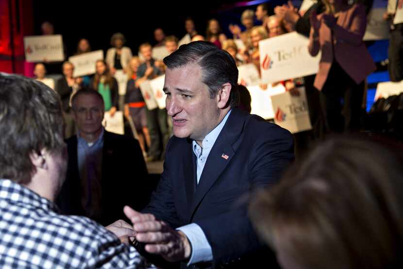  Sen. Ted Cruz, R-Texas, spoke during a campaign rally at the Weinberg Theater in Frederick,...