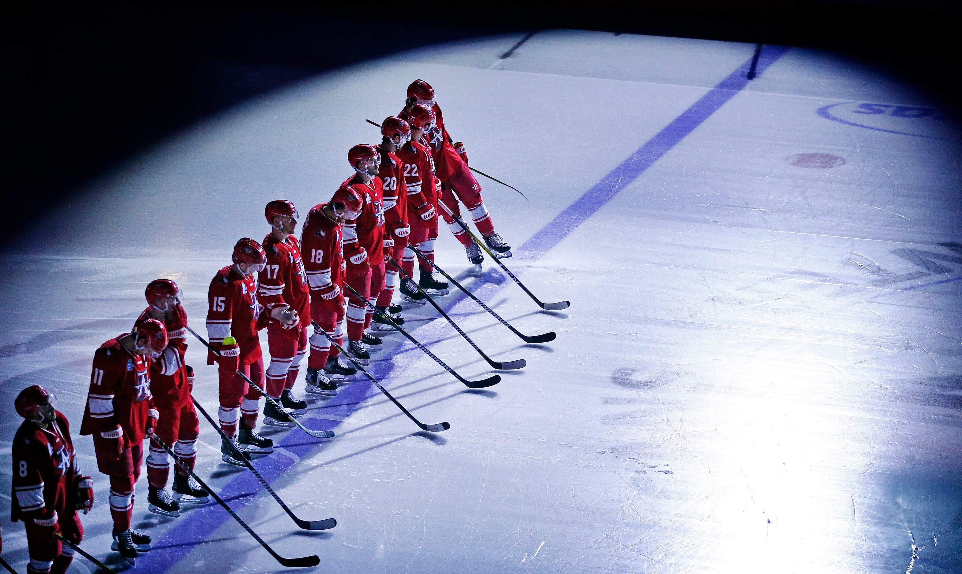 The Allen Americans hockey players are introduced to fans during their season opening game...